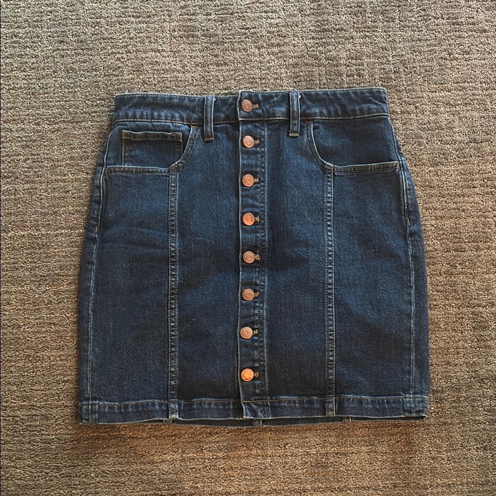 Denim Button-Front Skirt